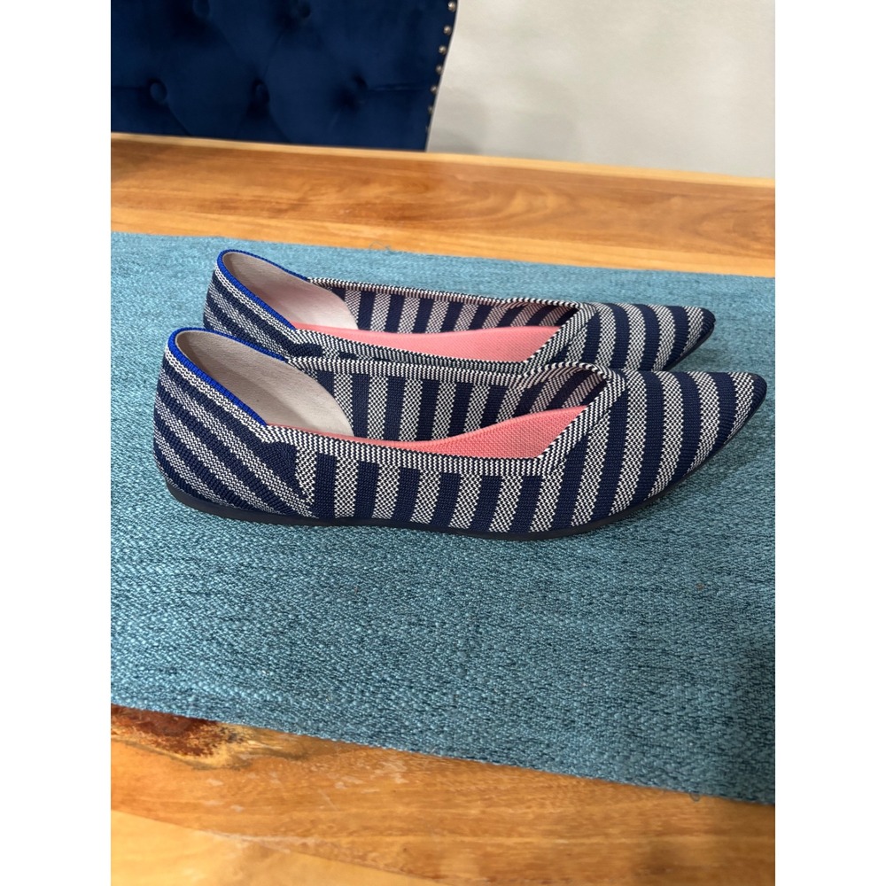 Rothys The Point Navy White Nautical Stripe Pointed Toe Flats Womens 10 - Picture 4 of 5